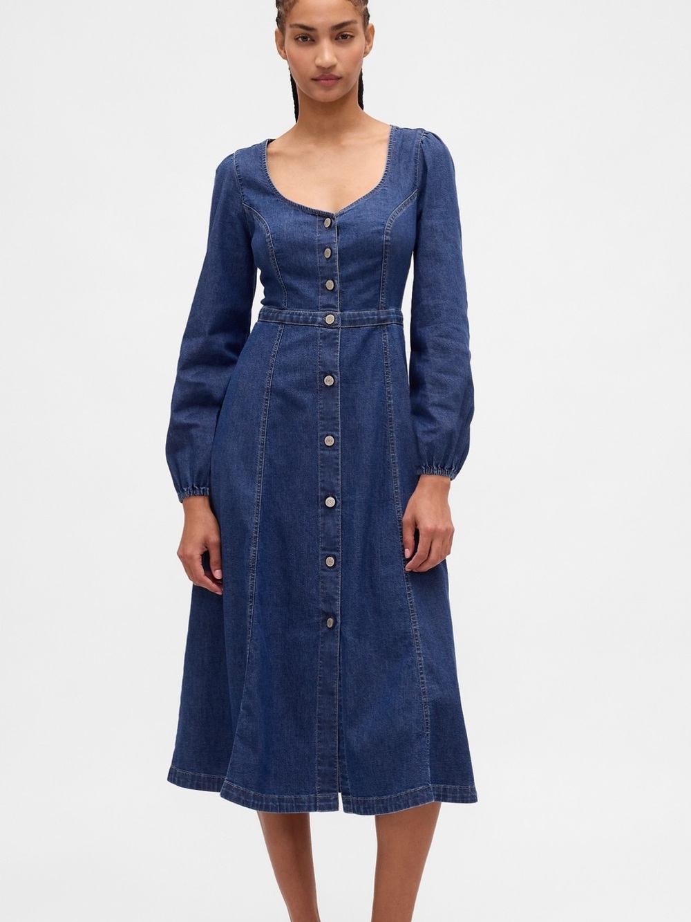 GAP Button-Front Denim Midi Dress - Blue